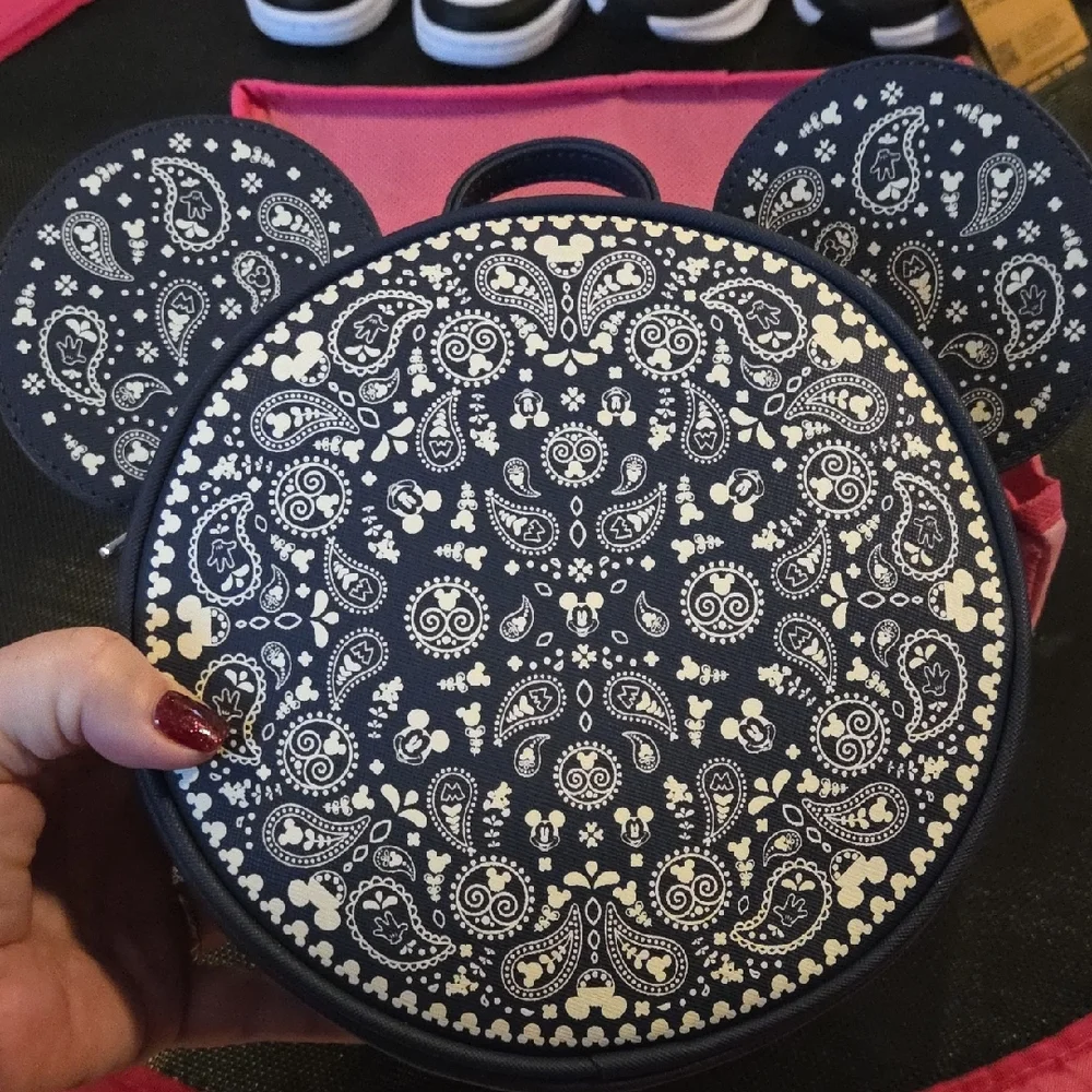 Loungefly Mickey Paisley Print Round Convertible Backpack - Picture 2 of 3